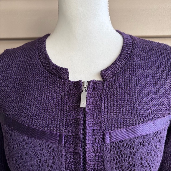 •Per Una• Ribbon Trimmed Zip Up Sweater Cardigan - Size Small - Picture 3 of 7